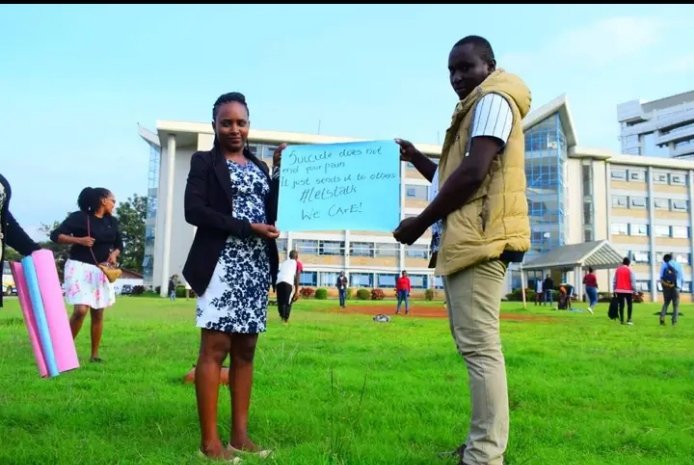 danmac_hermon's tweet photo. It has been a month since the club's new leaders were inaugurated. The current chairperson Priscilla Digi and the outgoing chairperson Certified Frank displaying a written poster on PTSD awareness.
#LetsTalk
#We care.
@Kcaupeercounseling club.
@caring heart,helping hand https://t.co/ISKLm2zwWZ