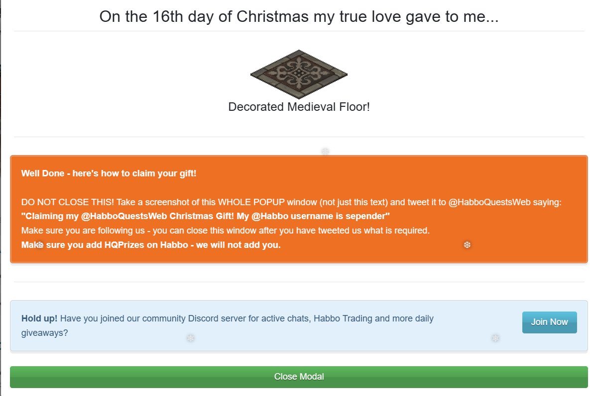 Haneey02's tweet photo. Claiming my @HabboQuestsWeb Christmas Gift! My @Habbo username is Sepender https://t.co/eYRsdXsEgj