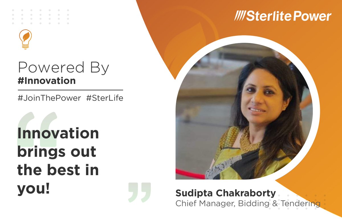 SterlitElectric's tweet photo. Here's what Sudipta Chakraborty has to say about organizational values and how it drives her to learn and lead with innovation.

#JoinThePower #SterLIFE #EVP https://t.co/Z7ZG0nWVde