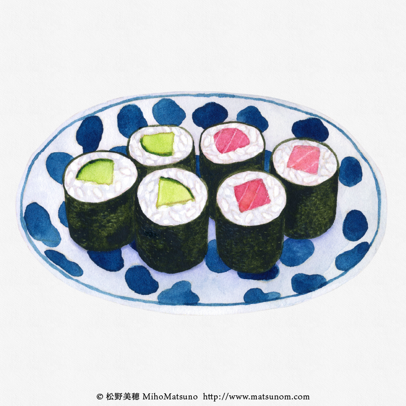 「かっぱ巻きと鉄火巻き#AdobeFresco #透明水彩 #イラスト #illu」|松野美穂💮6/15-6/25展示のイラスト
