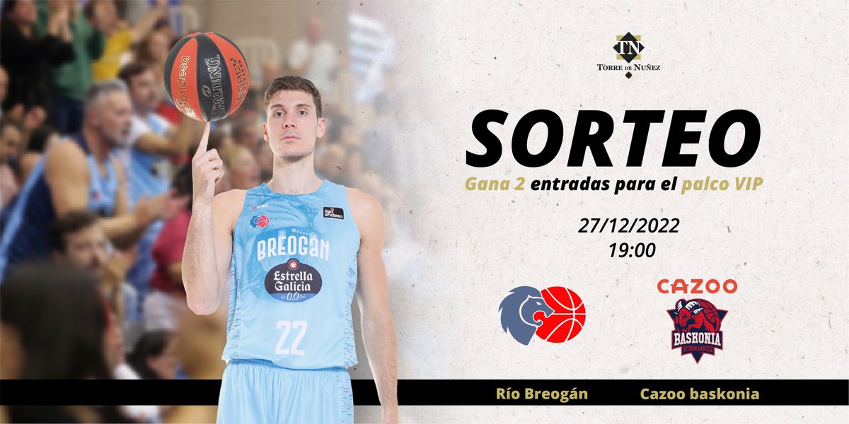 🎟️​🏀​ SORTEO ENTRADAS ​🏀🎟️​
 
¿Quieres ganar 2️⃣​ entradas para el próximo partido del @cbbreogan?
 
👉🏻 Sigue a <a href="/torredenunez/">Torre de Núñez</a>
👉🏻 ​Haz RT
👉🏻 Menciona al amigo con el que irías al Pazo
