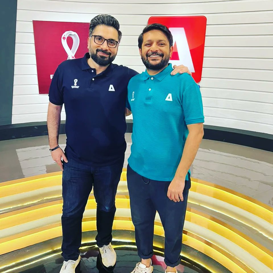 HaiderAzhar's tweet photo. It was a privilege to do the #fifaworldcup    on @asportstv! Thank you to every member of our team who made this month long journey a memorable one for us. Thank you @karachikhatmal, @hajrakn &amp; Rehan for making my job so much easier &amp; a lot more fun! 🙏🙌
#TheOffsideShow https://t.co/3KYu0YINJB