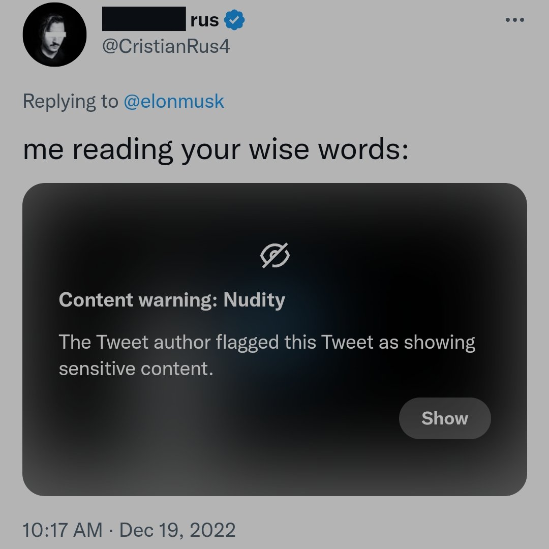 miRajat's tweet photo. @CristianRus4 @elonmusk your gif is censored🤣 https://t.co/l5M5PGSdbL