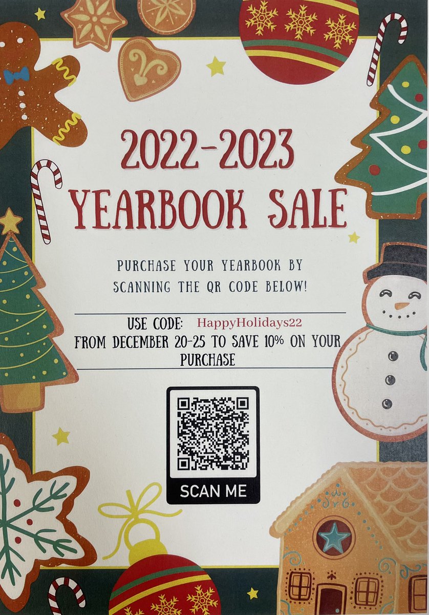 Beginning tomorrow, December 20th through the 25th, purchases on yearbookforever.com/schools/greens… are 10% off using code: HappyHolidays22