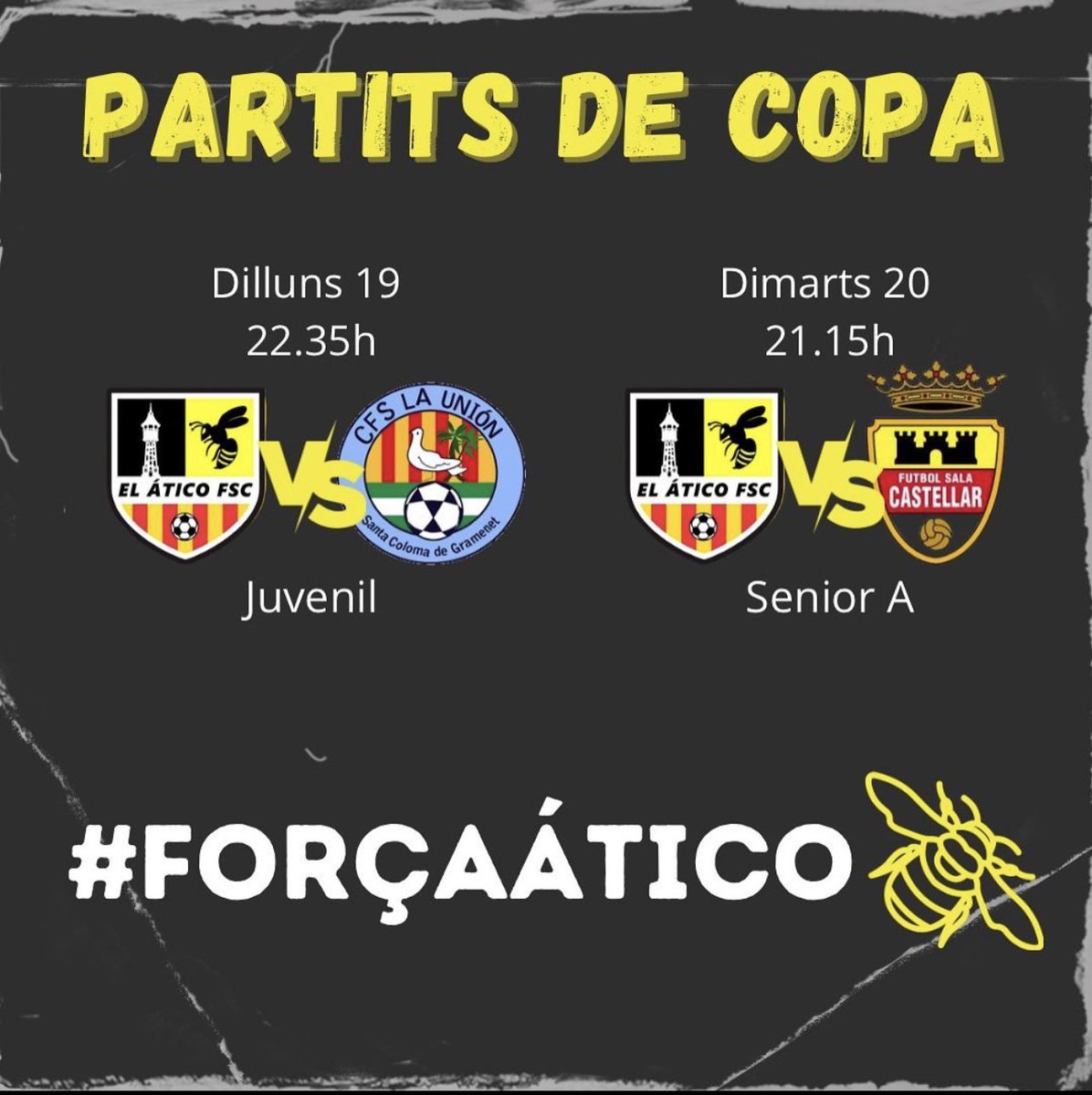 Partits de la segona Ronda de Copa! 
FORÇA ÁTICO 💪🏻💛🖤💛🖤
#fcf #lacopamola