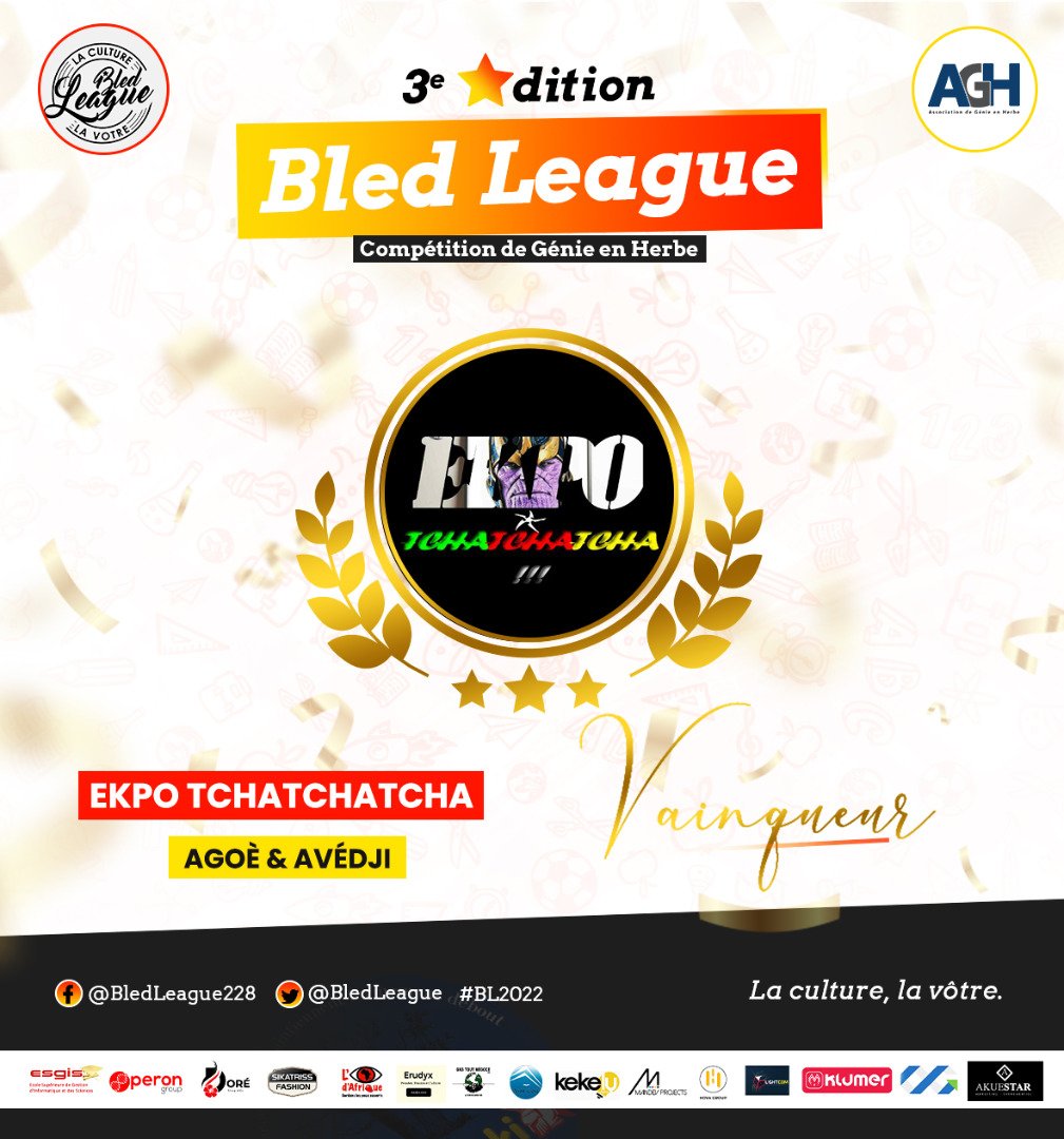 BledLeague's tweet photo. #BL2022 @Assogeh #CultureGenerale @CommunicationTg
Pour une 3e fois consécutive les "Dignes fils de Thanos" ont remporté la @BledLeague. Félicitations à l'équipe de @ETchatchatcha, remaniée mais qui a trouvé un nouveau souffle avec ses jeunes talentueux.
#PourLeTogo #TT228 https://t.co/zhlKKtqnh7