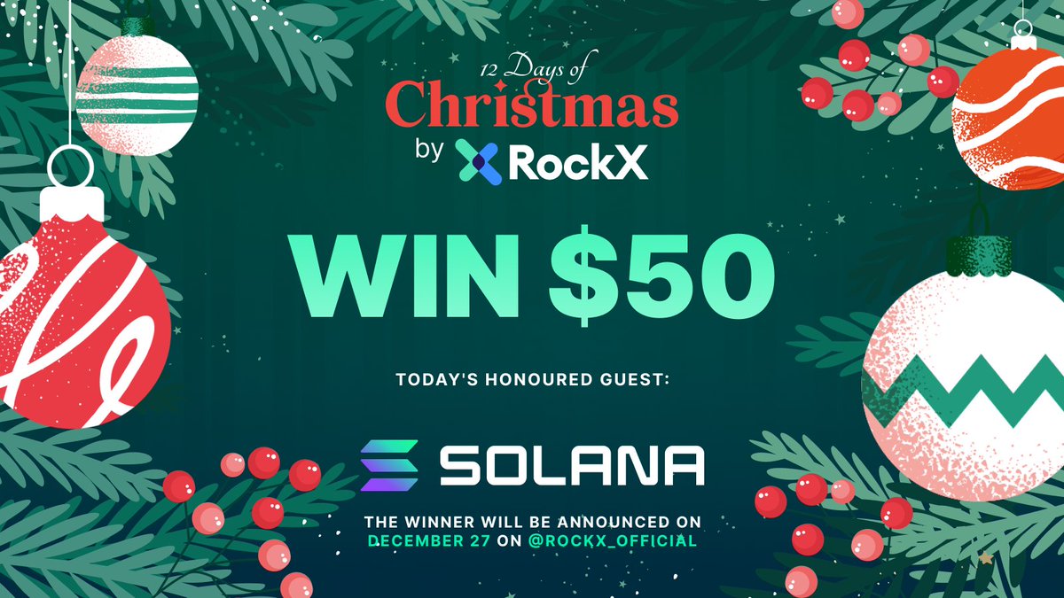 rockx_official's tweet photo. 12 Days of Christmas!🎄

Day 7: @solana  
Devs and users love it because of its endless scalability, low fees and fast throughput

Get a chance to win $50:
1. Follow @rockx_official &amp; @solana
2. Like and RT this Tweet
3. Tag 1 friend to share the Christmas joy! 🎅 https://t.co/Xxyiun7tXy