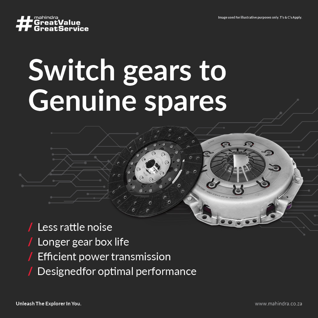 Mahindra_SA's tweet photo. Did you know?
The clutch is an essential component in all kinds of engines. It helps control the speed or movement of a motor & allows you to pause an engine without actually turning it off.
Don't get stuck on the side of the road, switch gears to #MahindraGenuineParts
#GVGS https://t.co/G4W0kvPatG