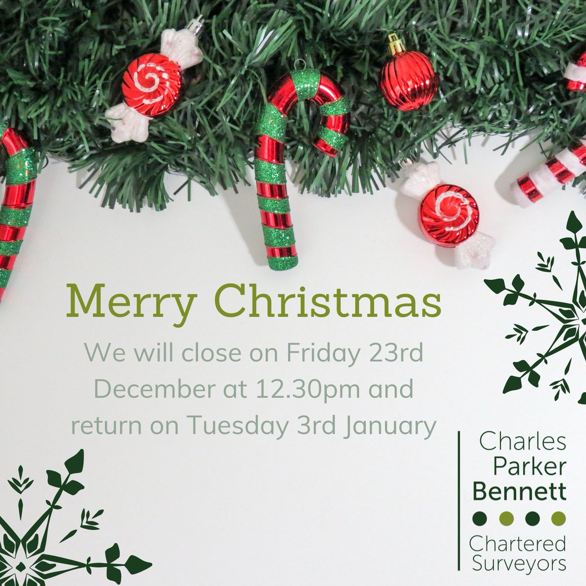 Charles Parker Bennett would like to wish all our clients and fellow professionals a very Merry Christmas and Happy New Year

Our offices will be closing at 12.30pm on Friday 23rd December and reopening on Tuesday 3rd  January

#MerryChristmas #HappyNewYear #CharlesParkerBennett