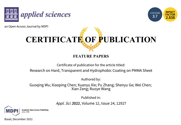 📢 9th paper published in Special Issue "Navigation Control and Signal Processing Methods for Multiple Autonomous Unmanned Systems" (Still open for submission)
🔗 lnkd.in/gD2pESvy

🔗 lnkd.in/gK4X4dfh
👨‍🔬 by Guoqing Wu et al.

#Transparent #Hydrophobic #Coating #PMMA