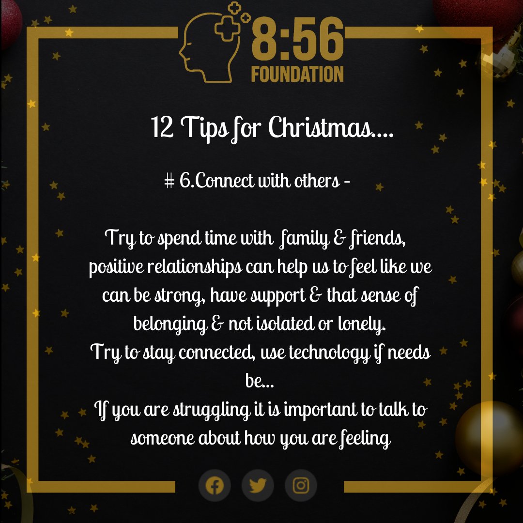 856Foundation's tweet photo. Here's #6 in our #XmasTips
It can be easy to feel isolated and alone at this time of year, so it's really important to keep connected with family and friends
Make use of technology, Facetime, Teams , Zoom are all good ways of keeping in touch
#ItsTimeToTalk https://t.co/q1uMYlGMJc