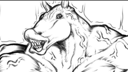 立髪描こうと思ったけどハゲの方が気持ち悪さでて良いからこのままにしよう。 