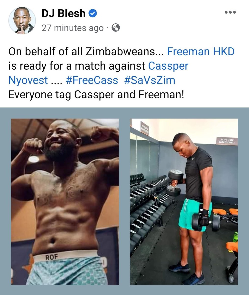 djblesh's tweet photo. On behalf of all Zimbabweans... Freeman HKD is ready for a match against Cassper Nyovest #FreeCass #SaVsZim
Everyone tag @casspernyovest and @realfreemanHKD https://t.co/cm8mUO05Yj