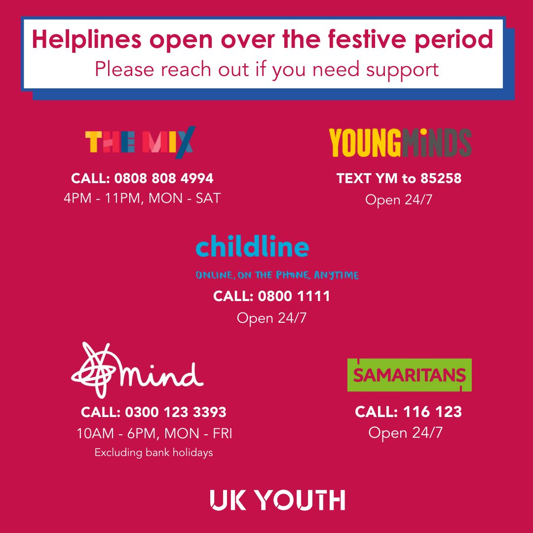 Here are some services that can help get you or a young person through the festive period if you need support 💛 Never hesitate to reach out.