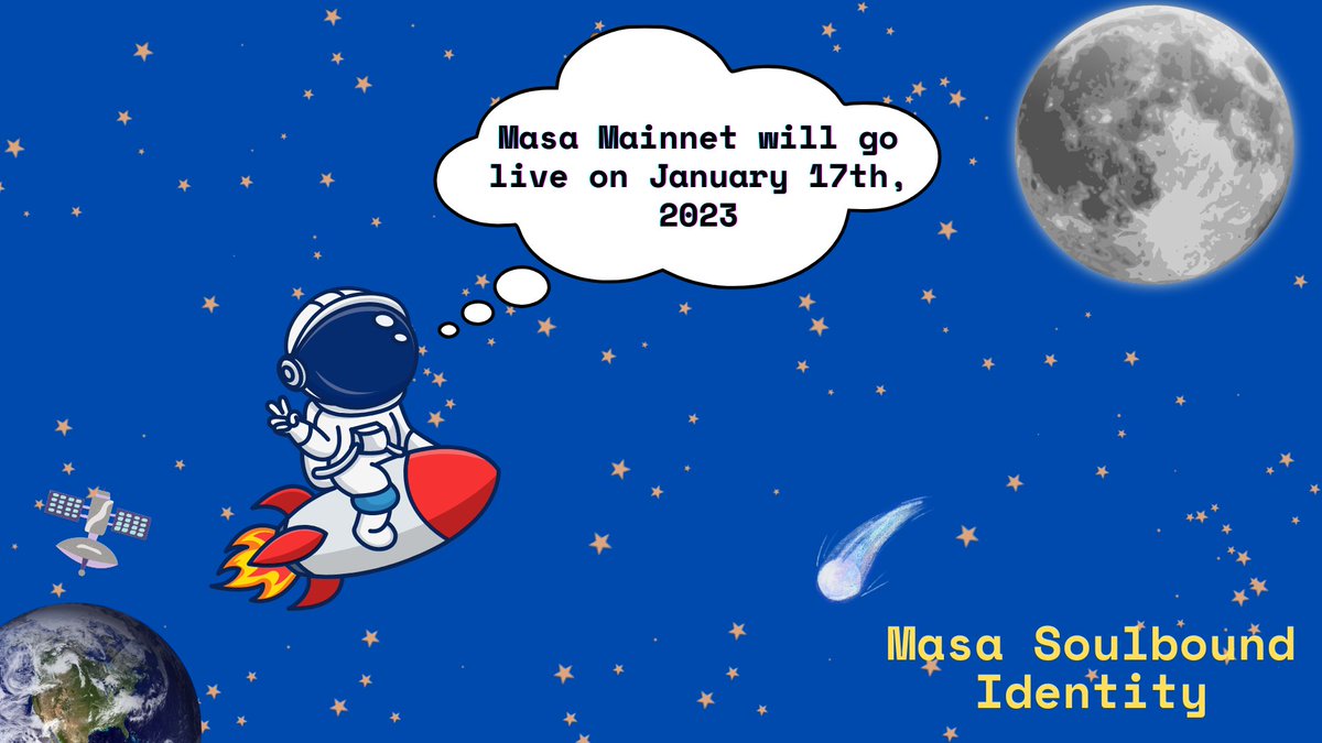 Twizzlerwrk's tweet photo. @getmasafi announced the date of the mainnet, which will take place on January 17th. On this day you will be able to mint your name .soul.
#masa #mint #Soulbound #mainet #getmasafi https://t.co/Y3hDvOyfeu