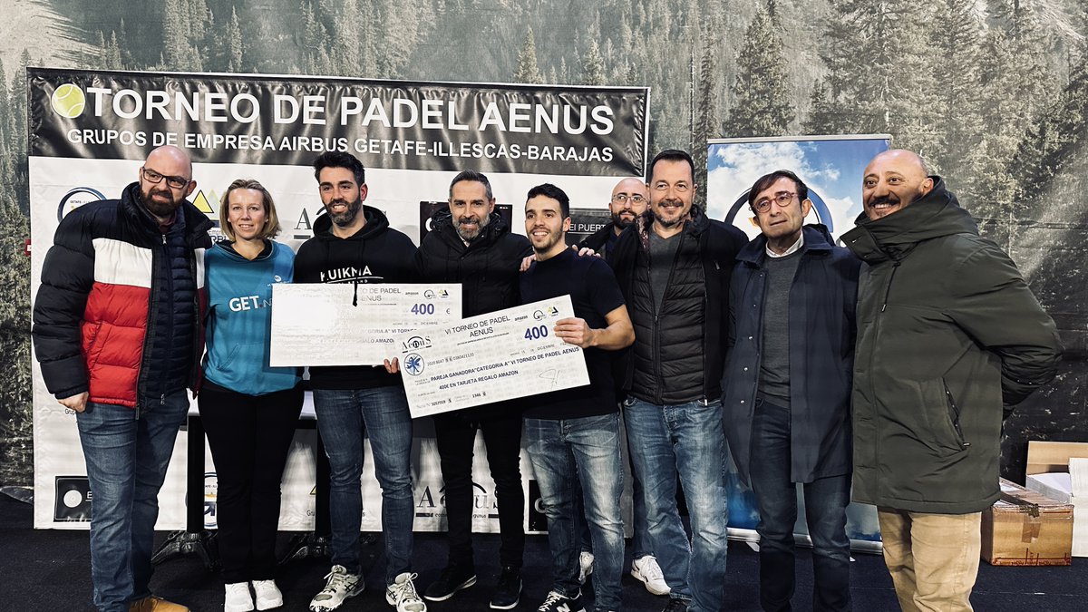 Final VI Torneo de Pádel Aenus-Airbus 2022.
El pasado 15 de Diciembre se celebró la Final del VI Torneo de Pádel Aenus-Airbus 2022. ¡ENHORABUENA A TODOS! Gracias a todos los participantes a los Grupos de Empresa de Getafe/Illescas y Barajas y a GET INDOOR por hacerlo posible.
