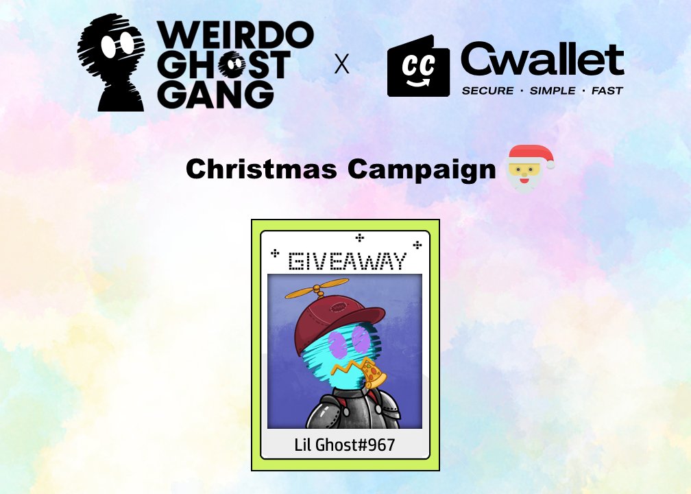 WeirdoGhostGang's tweet photo. <Weirdo Ghost Gang x Cwallet> 

Christmas Campaign🎅

Join Campaign: https://t.co/iF2vjxLhEa
@cctip_com rewards buaX83

Rewards:
🎁 Lil Ghost#967 for 1 winner(s) https://t.co/rJ58wI6Qsa