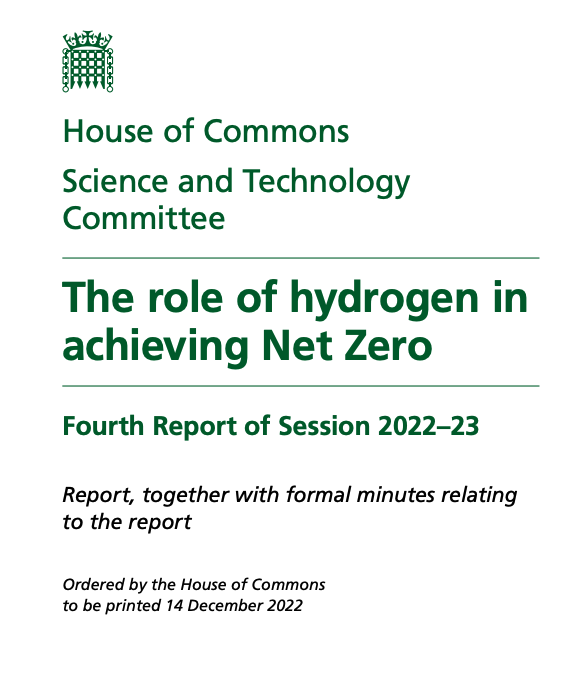 The House of Commons @CommonsSTC completed its  hydrogen inquiry:

"Hydrogen is not a panacea for reaching Net Zero" and it is "unwise to assume hydrogen can make a large contribution to reducing UK greenhouse gas emissions in the short and medium term."

committees.parliament.uk/committee/135/…
