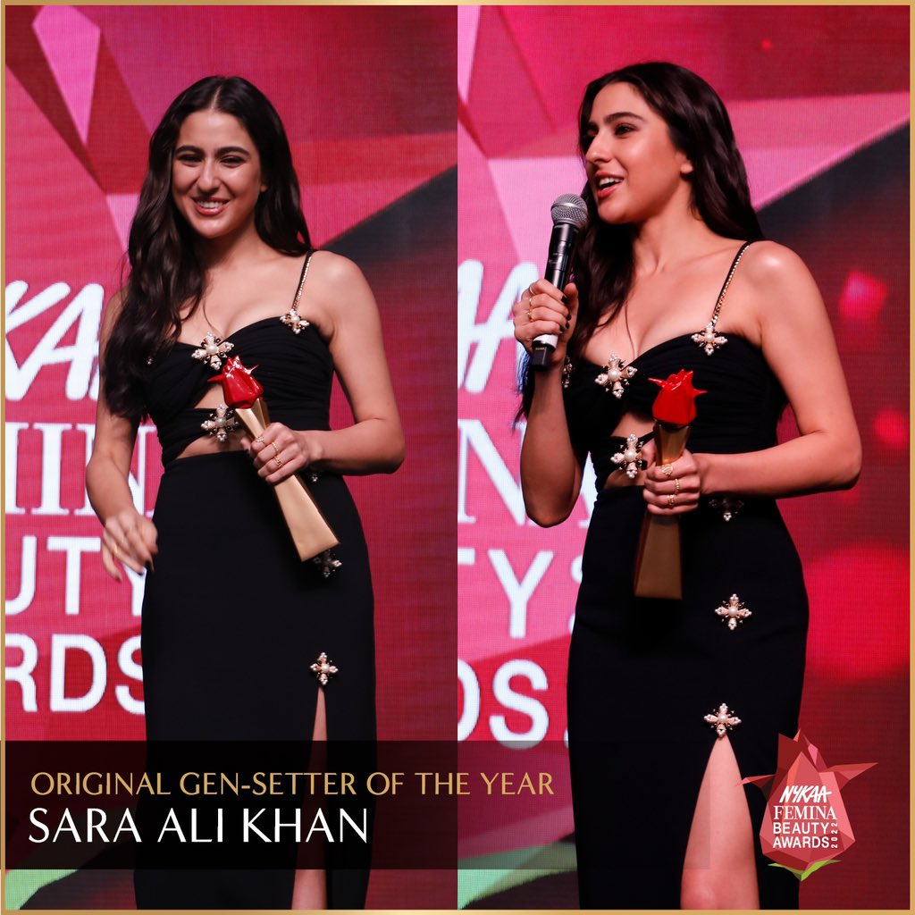 She is a powerhouse of talent and knows how to make heads turn wherever she goes. Give it up for @SaraAliKhan for winning the Original Gen-setter of the Year Award at the Nykaa Femina Beauty Awards 2022!💐 #Nykaa #NykaaFeminaBeautyAwards2022 #NFBA2022 #FeminaIndia #SaraAliKhan
