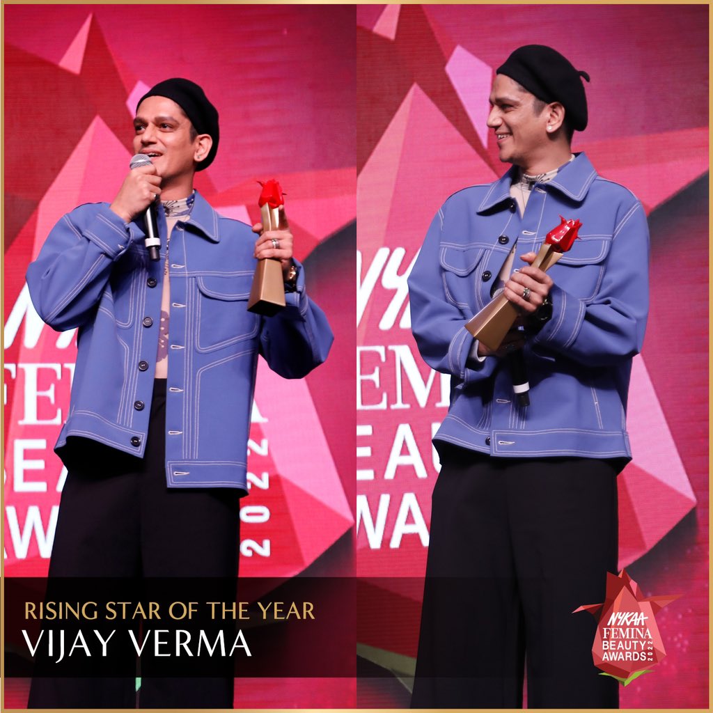 'Apna time aa gaya' - his raw energy and unique style have won our hearts and the award for the Rising Star Of The Year at Nykaa Femina Beauty awards 2022 - @MrVijayVarma #Nykaa #NykaaFeminaBeautyAwards2022 #NFBA2022 #FeminaIndia #NFBA #VijayVarma