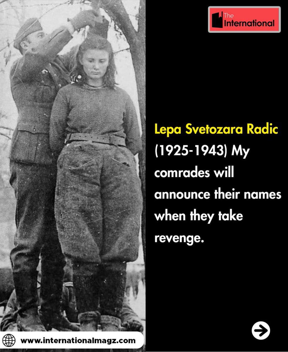TheIntlMagz's tweet photo. #OnThisDay (19 Dec) of 1925, Communist resistance fighter Comrade Lepa Svetozara Radic was born in Bosnia- Herzegovina. Captured in 1943, when the Nazis offered to spare her life in exchange for the identities of her fellow soldiers, she refused and was executed. https://t.co/vTr6BV0jNH