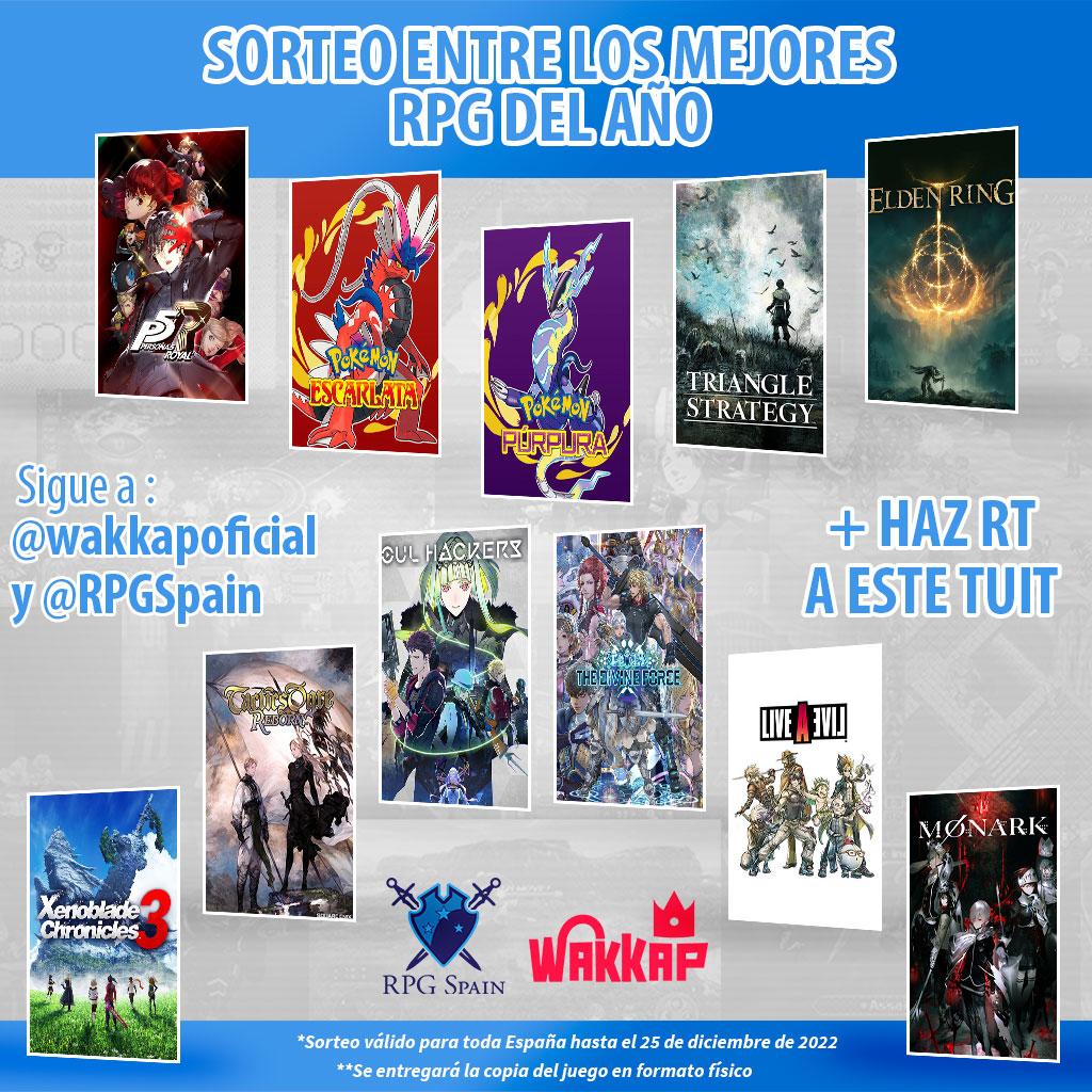 🎁¡SORTEO entre los mejores RPG del año! 

Elige uno de estos juegazos y será tuyo si ganas el sorteo. ¿Hay alguno que no hayas podido jugar todavía? ¿Se te ha pasado uno de los RPG del año? Es tu oportunidad gracias a <a href="/wakkapoficial/">Wakkap</a>.

🔄RT
☑️Sigue a <a href="/wakkapoficial/">Wakkap</a> y <a href="/RpgSpain/">RPG Spain</a>