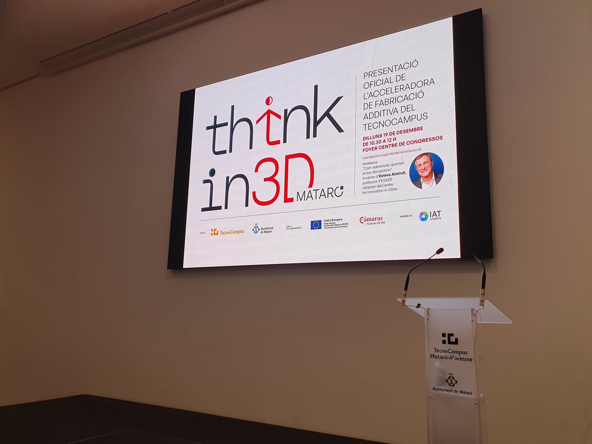 Avui presentem #ThinkIn3D Mataró la #incubadora3d per a empreses que volen impulsar projectes d’innovació basats en la #FabricacióAdditiva 

Us esperem a la Sala Foyer del📍 TCM2 a partir de les 🕥10.30h