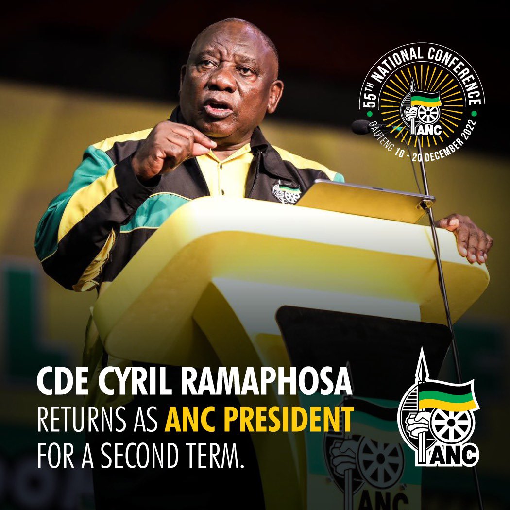 AthiGeleba's tweet photo. Cde Matamela @CyrilRamaphosa remains the President of the African National Congress.

#ANC55 🖤💚💛 https://t.co/Vj589FISnr