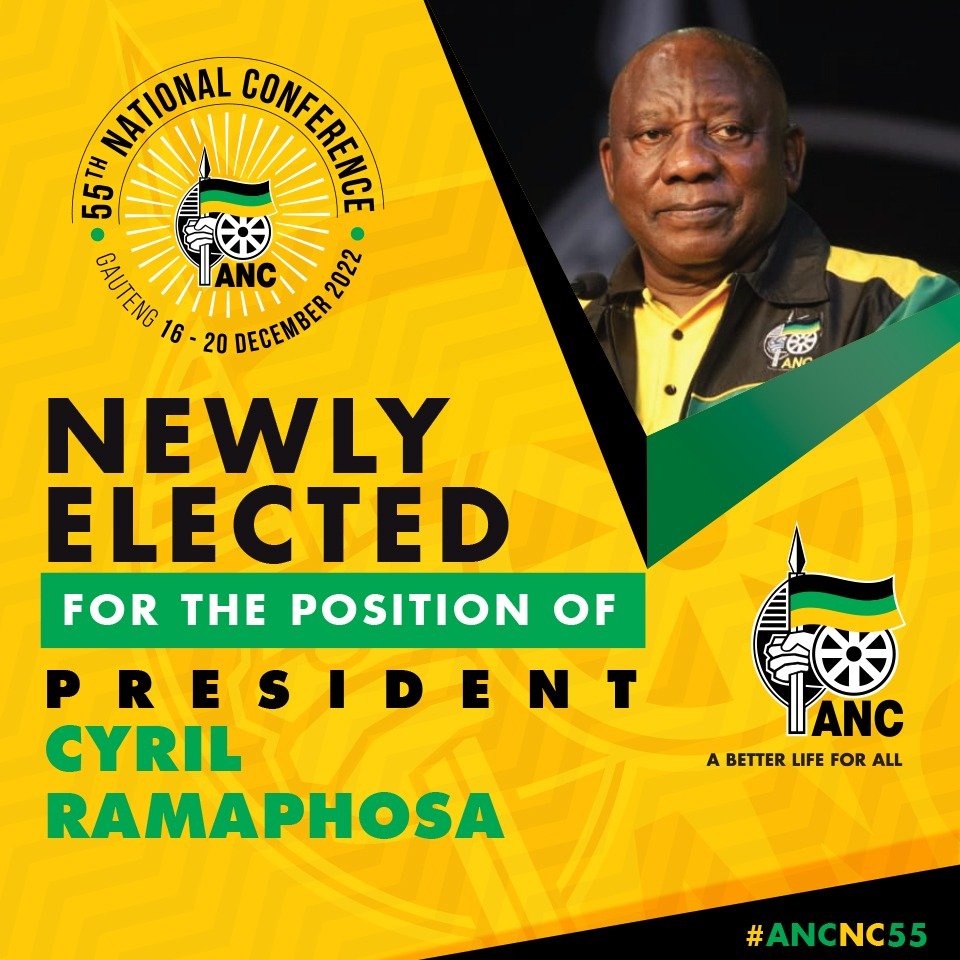 MYANC's tweet image. #ANC55 National Elective Conference Announcement Results – Newly Elected President, Comrade Cyril Ramaphosa 

#ANC55Conference