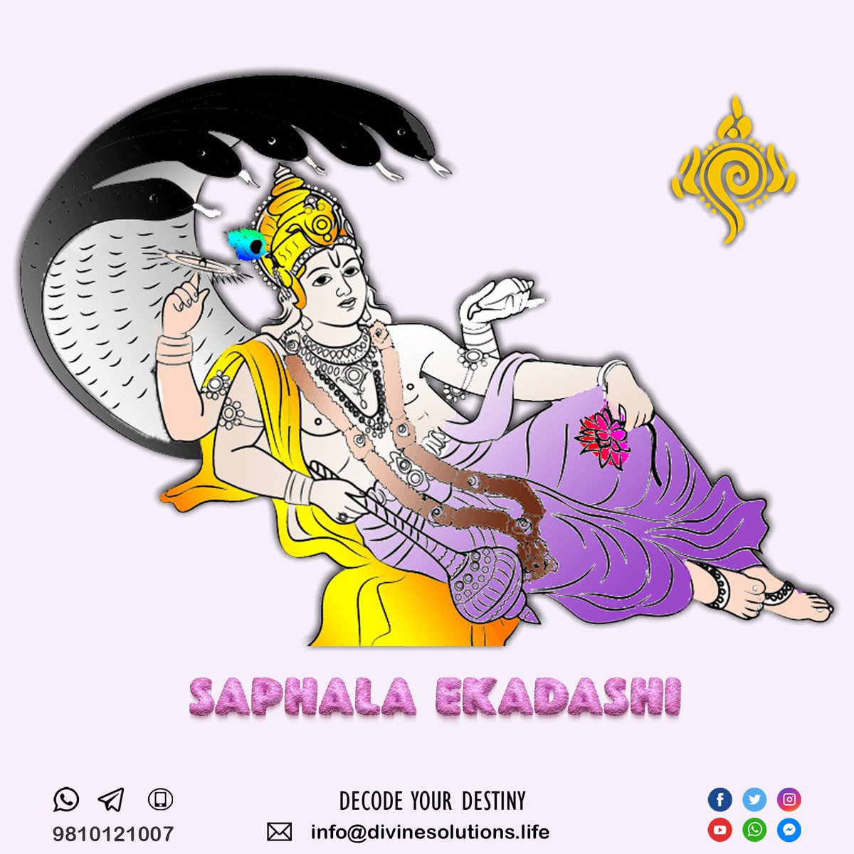 DivineSolutio15's tweet photo. Saphala Ekadashi is an auspicious fasting day observed on the ‘ekadashi’ (11th day) of the Krishna Paksha (the waning phase of moon) during the month of ‘Paush’ in the traditional Hindu calendar. #ekadashi2022 #bhfyp #india #saphalaekadasi #saphala https://t.co/xwoQdNakPA