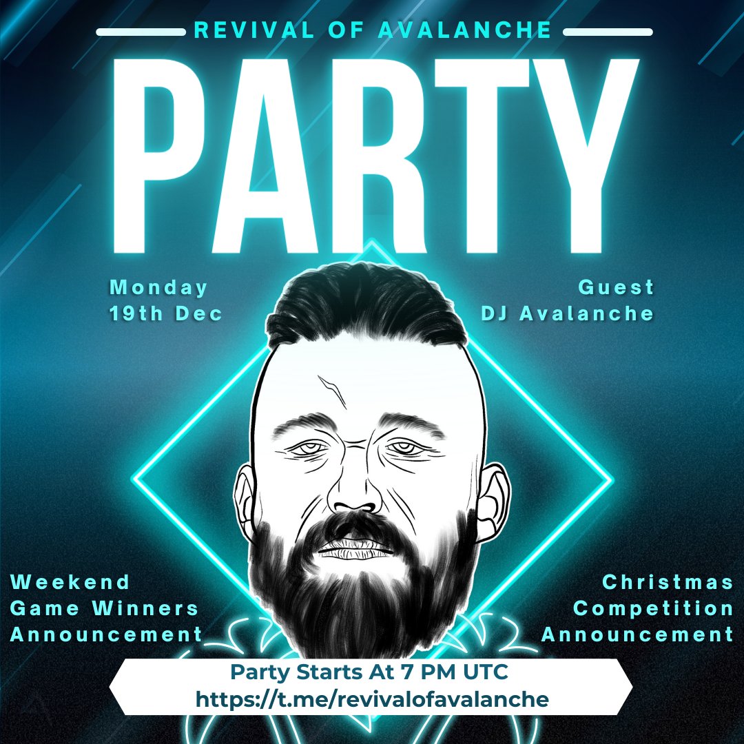 🔥Start Your Week Different with @ROA_NFT_GAME!

🌧️Tired of dull and boring #Mondays?
🥳Join the #Party today!

📅Date: 19th Dec
⏰Time: 7PM UTC
💁Guest: Dj Avalanche
📍Place: t.me/revivalofavala…

✅Lots of #fun and #Christmas #Competition!

#P2E #BNB #AVAX #Crypto #Community
