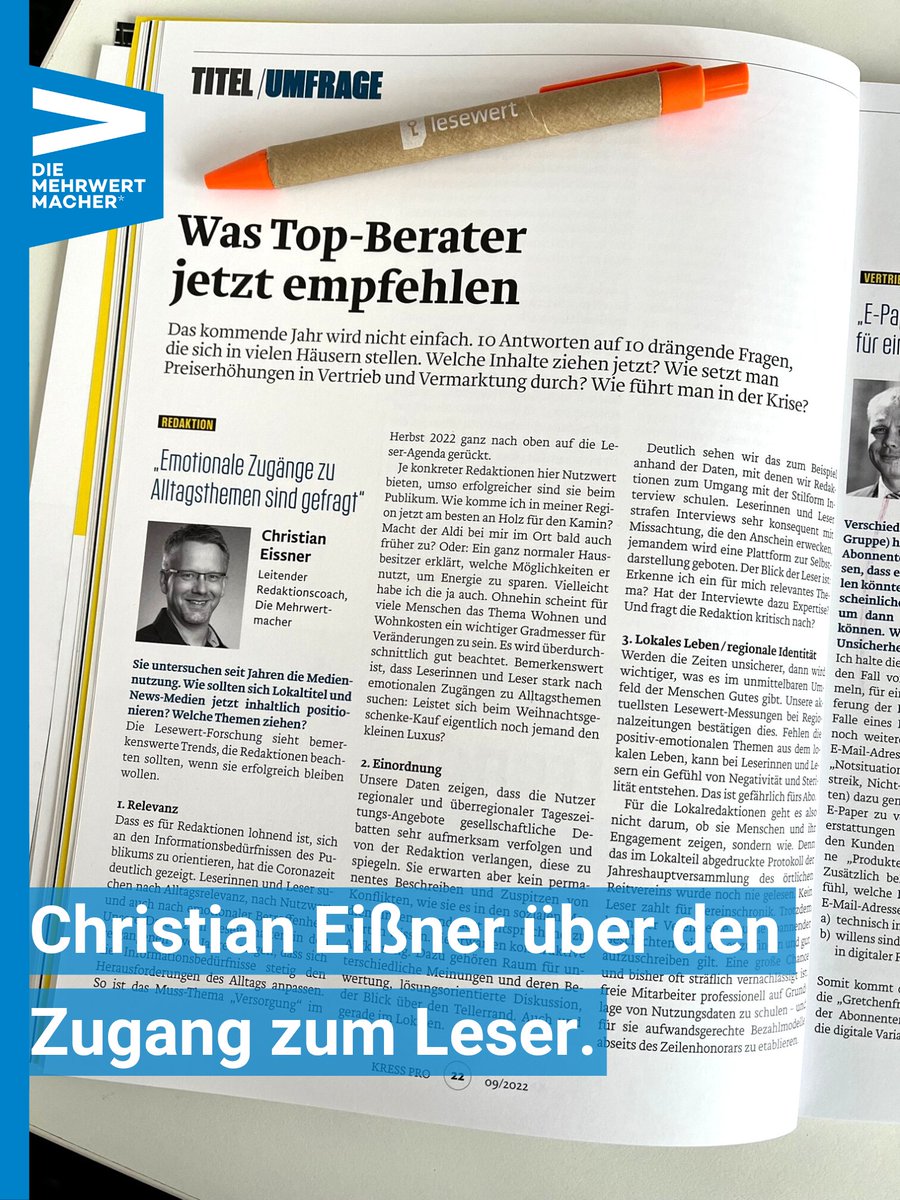 Die Kosten der Zeitungszustellung steigen, der Papierpreis, #Energiekosten, verringertes Konsumverhalten… Das nächste Jahr wird erneut für viele #Verlage schwierig. <a href="/kressZwitscher/">kresszwitscher</a> lässt Experten der verschiedenen Bereiche dringliche Fragen beantworten. <a href="/C_Eissner/">Christian Eissner</a> > #Redaktion.