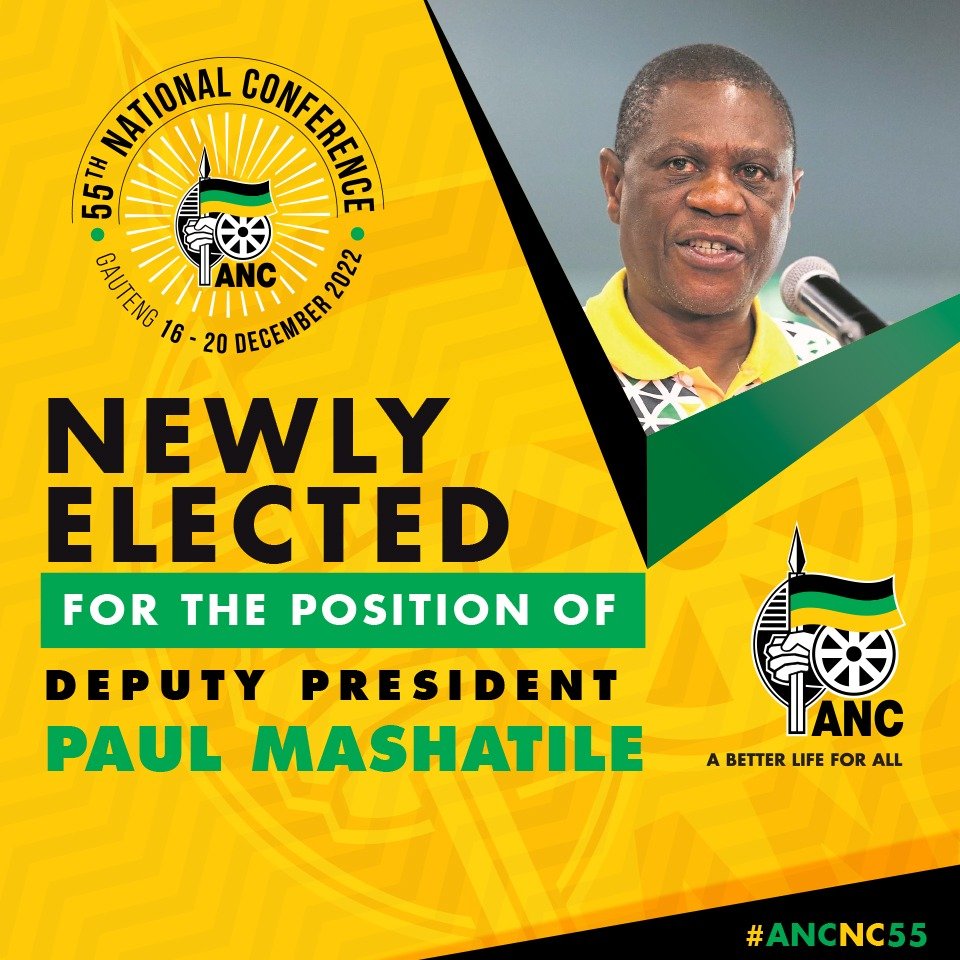 MYANC's tweet photo. #ANC55 National Elective Conference Announcement Results – Newly Elected Deputy President Comrade Paul Mashatile

#ANCNC55 #ANC55Conference https://t.co/5ncYosmRaN