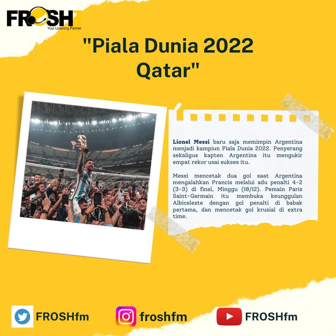 Argentina telah memenangkan final Piala Dunia 2022 di Qatar setelah mengalahkan Prancis 3-3.

Selamat, Argentina! 🇦🇷👏

#FIFAWorldCup #ArgentinaVsFrance #LionelMessi𓃵