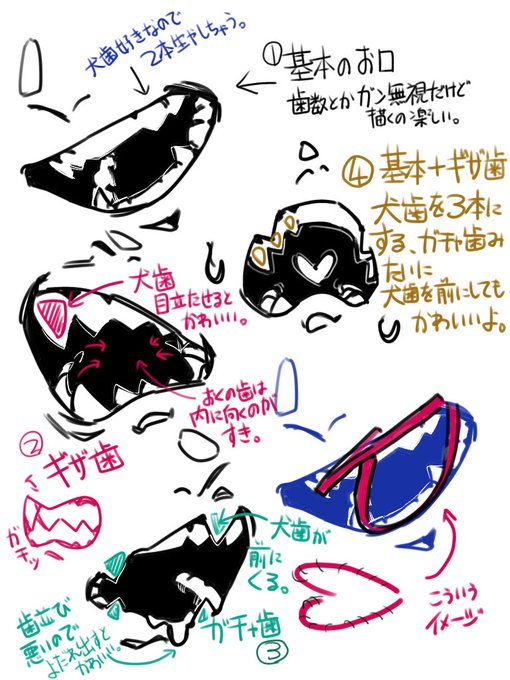 歯、フード、足の解説絵です。 
