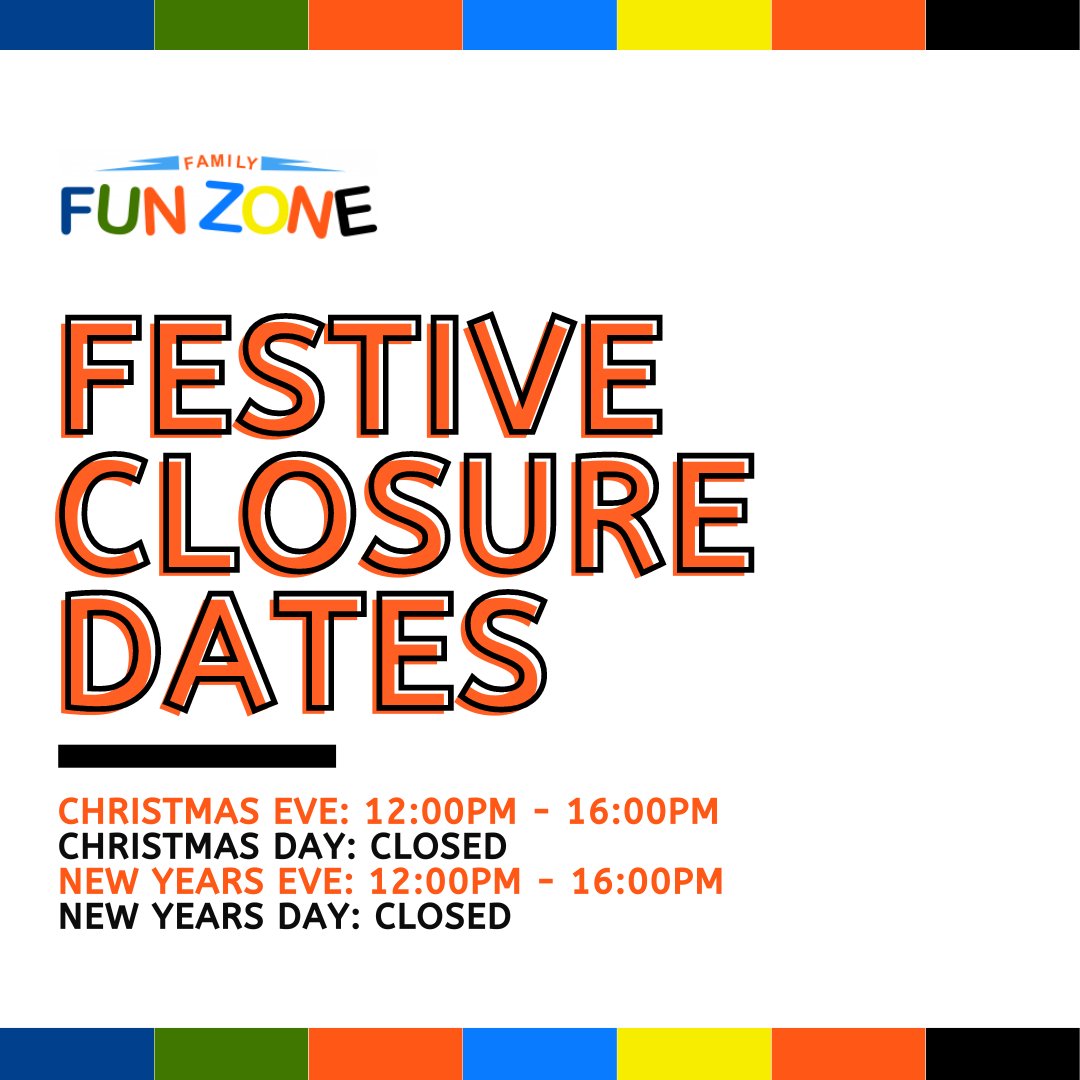 familyfunzone1's tweet photo. Don't forget we are closed TODAY and then on Christmas &amp; New Years Day and operating on reduced hours on Christmas &amp; New Years Eve.

🌐 https://t.co/mYT35pIz3d

#familyfunzone #familyfunzonestarcity #starcity #thingstodo #thingstodobirmingham  #birmingham #nechells https://t.co/oaKFgeQaYB