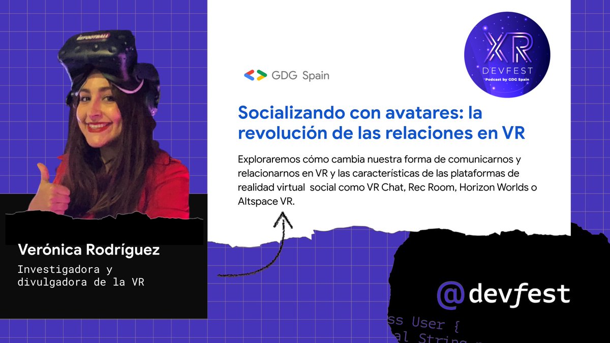 📢 Conozcamos a los ponentes #XR #DevFest:

Verónica Rodríguez <a href="/veronica_IamVR/">I AM VR - Verónica Rodríguez | VR Game Marketeer</a> es productora VR y encargada de marketing del estudio Out of the Blue Games (Call of the Sea VR), y parte del medio <a href="/realovirtualcom/">Real o Virtual</a>. 

👇🧵