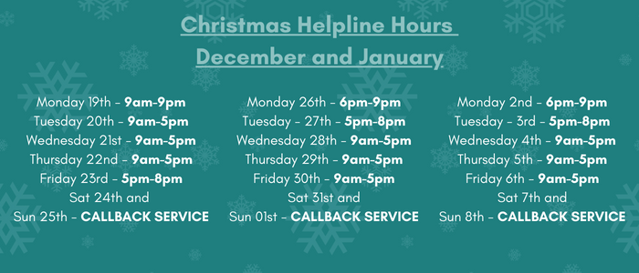 Scottish Families Affected by Alcohol and Drugs (@scotfamadrugs) on Twitter photo A wee reminder, our Helpline is open throughout the festive period, with slightly different working hours. If you are concerned about someone else's alcohol or drug use, please get in touch -
Phone: 08080 10 10 11
Email: helpline@sfad.org.uk
Webchat: sfad.org.uk A wee reminder, our Helpline is open throughout the festive period, with slightly different working hours. If you are concerned about someone else's alcohol or drug use, please get in touch -
Phone: 08080 10 10 11
Email: helpline@sfad.org.uk
Webchat: sfad.org.uk