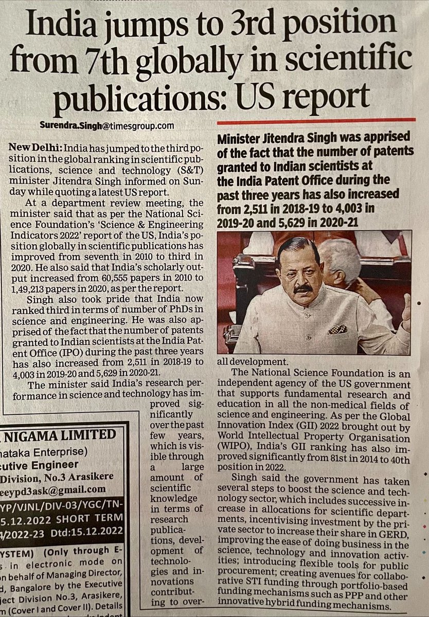 From 60k papers in 2010 to 150k in 2020; from 2511 patents in 2018-19 to 5629 in 2020-21, India is now ranked 3rd in Global Scientific Publications. #proudindian @narendramodi @SharadKapoorbjp