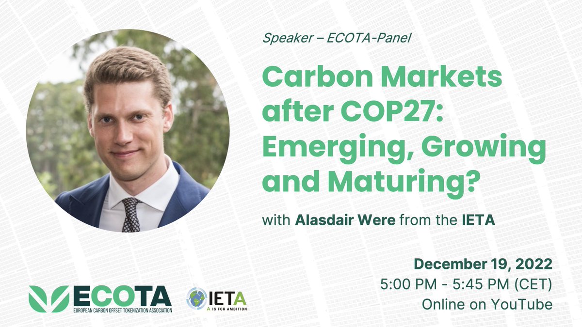 TODAY at 5 PM: @W_Alasdair from the @IETA speaking about #voluntarycarbonmarkets and the role of #blockchain. We're exited for a good discussion with @hayleymoller from @thallo_io, @samuel_cbi from @Climatecoin and Ben from @ReturnProtocol! eventbrite.de/e/carbon-marke…