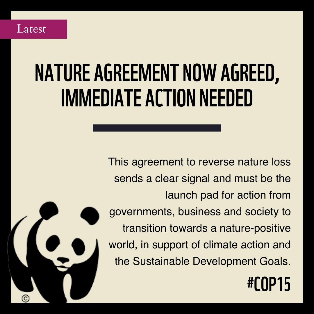#BREAKING - new global agreement for nature ADOPTED!

Countries leave Montreal with an agreement that starts, at least, to heal our relationship to nature. Now delivery of this agreement is key.

Full WWF statement: wwf.panda.org/wwf_news/press… #NaturePositive #COP15