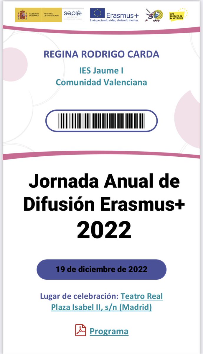 rrodrigocarda's tweet photo. @iesjaumei I està present en la Jornada Anual de Difusió Erasmus + 2022 en el #Paula Reial de #Madrid. 
Continuem treballant per oferir i millorar les experiències Erasmus+ per al nostre alumnat i professorat.
Tot comença ací! 
@sepiegob https://t.co/SpRfLi3O01