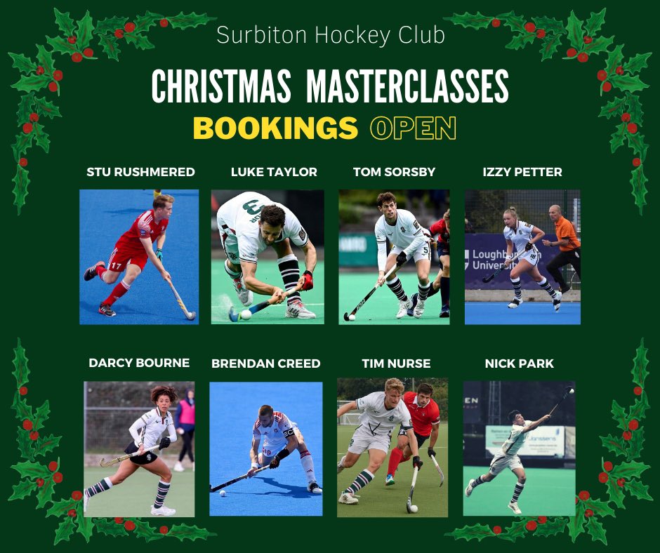 Join us for masterclasses coached by international &amp; first team stars this Christmas holidays 🎄🎅🏽

Members &amp; non-members are welcome!

Book now - places are limited!

#SHC  |  surbitonhc.com