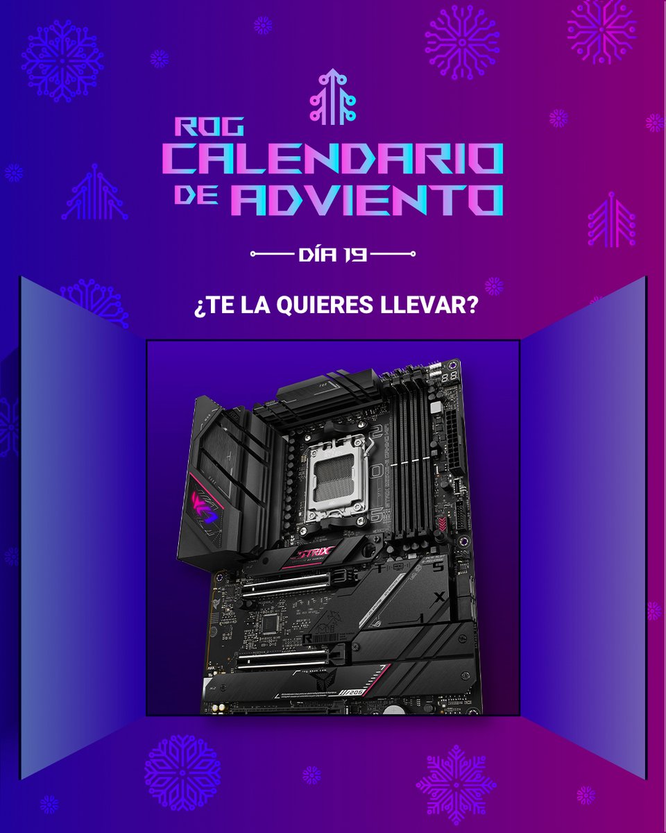 ASUSROGES's tweet image. ¡No la quieres, la necesitas! ¿Te quieres llevar esta #ROG Strix X670E E gaming WIFI?😎🔥 ¿Cómo conseguirla? ¡Muy fácil! 🚀

1️⃣ Sigue a @asusroges
2️⃣ Haz RT 

#ElMejorRegaloEsROG