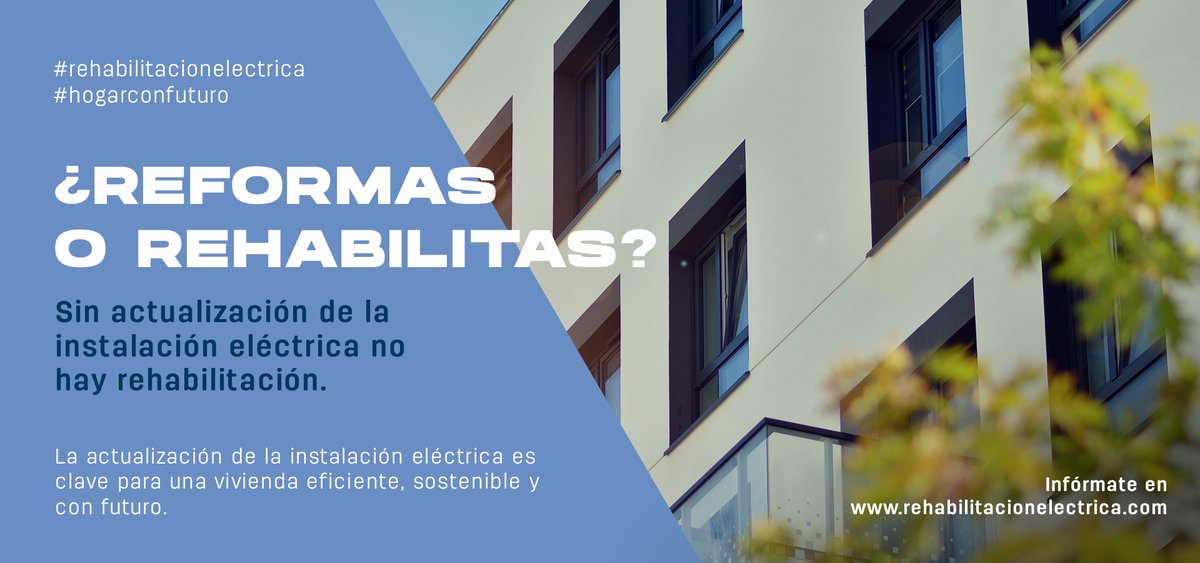 La electricidad 🔌 es la clave de nuestro bienestar. Las 🏠 deben estar preparadas para lo que está por llegar.

¿Te sumas a la #rehabilitacionelectrica? ¿Apostamos por un #hogarconfuturo?

🔗 Infórmate en bit.ly/3DaLQVy