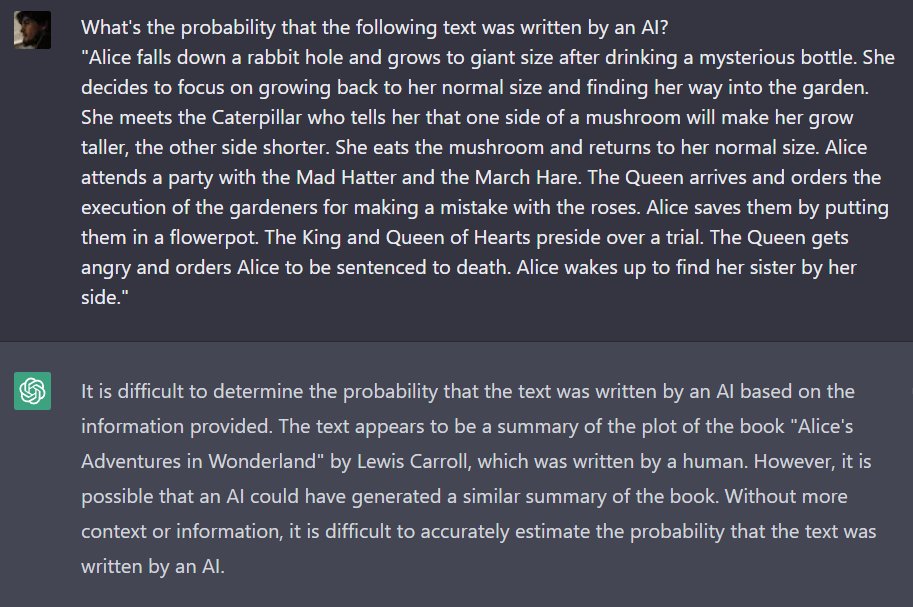 ChatGPT reads a AI-generated summary of Alice's Adventures in Wonderland.