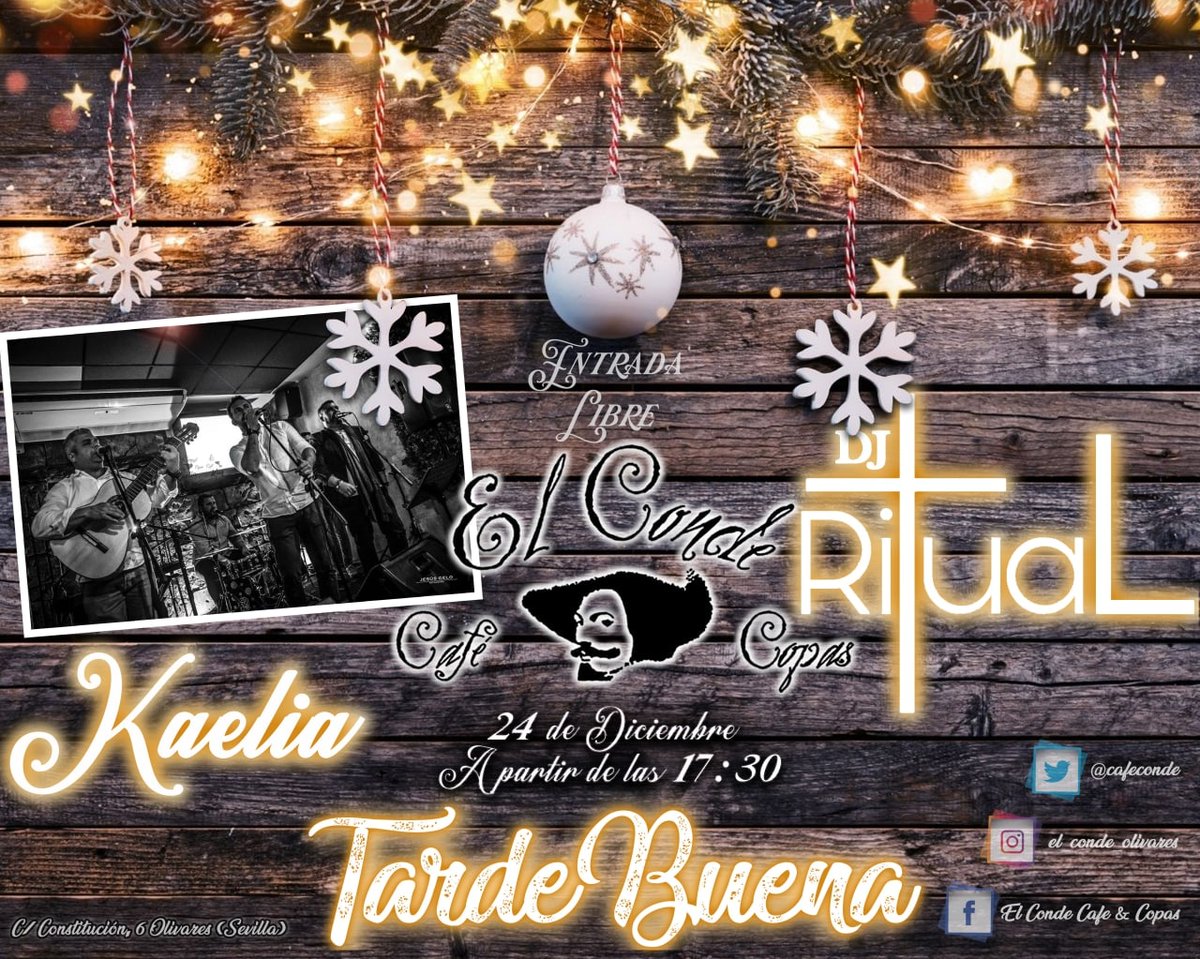 CafeConde's tweet photo. TARDEBUENA en mayúsculas para esta pedazo de tarde, volviendo a casa por navidad nuestros amigos de @KAELIAGRUPO y  DJ Ritual, un monstruo a los mandos.

¡¡Os esperamos para pasar una TardeBuena por todo lo alto!!

FELIZ NAVIDAD PARA TODOS🎉 https://t.co/cKnK0n6Jbt