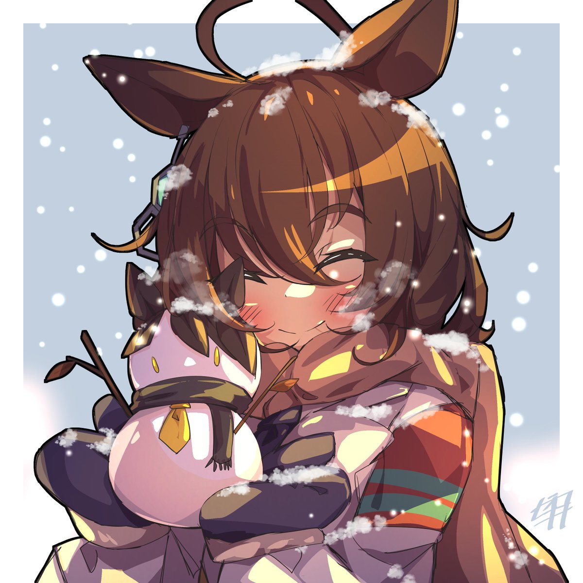 agnes tachyon (umamusume) 1girl snowman horse ears ahoge scarf animal ears brown hair  illustration images