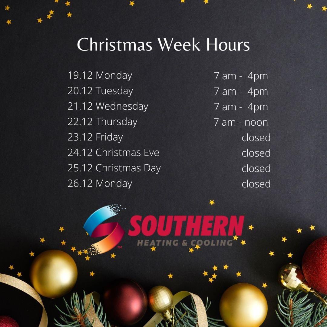 🥶Please see below for our hours through next Monday. If you are having any trouble with #heating your home, please call early this week as we would love for our techs to spend time with their family during Christmas. 🎄☃️

#babyitscoldoutside #heatpump #furnace #hvac #family