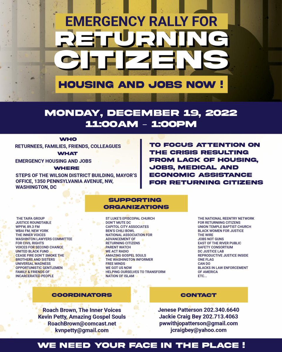 WE’ll SEE YOU TODAY 11AM - 1PM

EMERGENCY RALLY FOR RETURNING CITIZENS

FREEDOM PLAZA￼